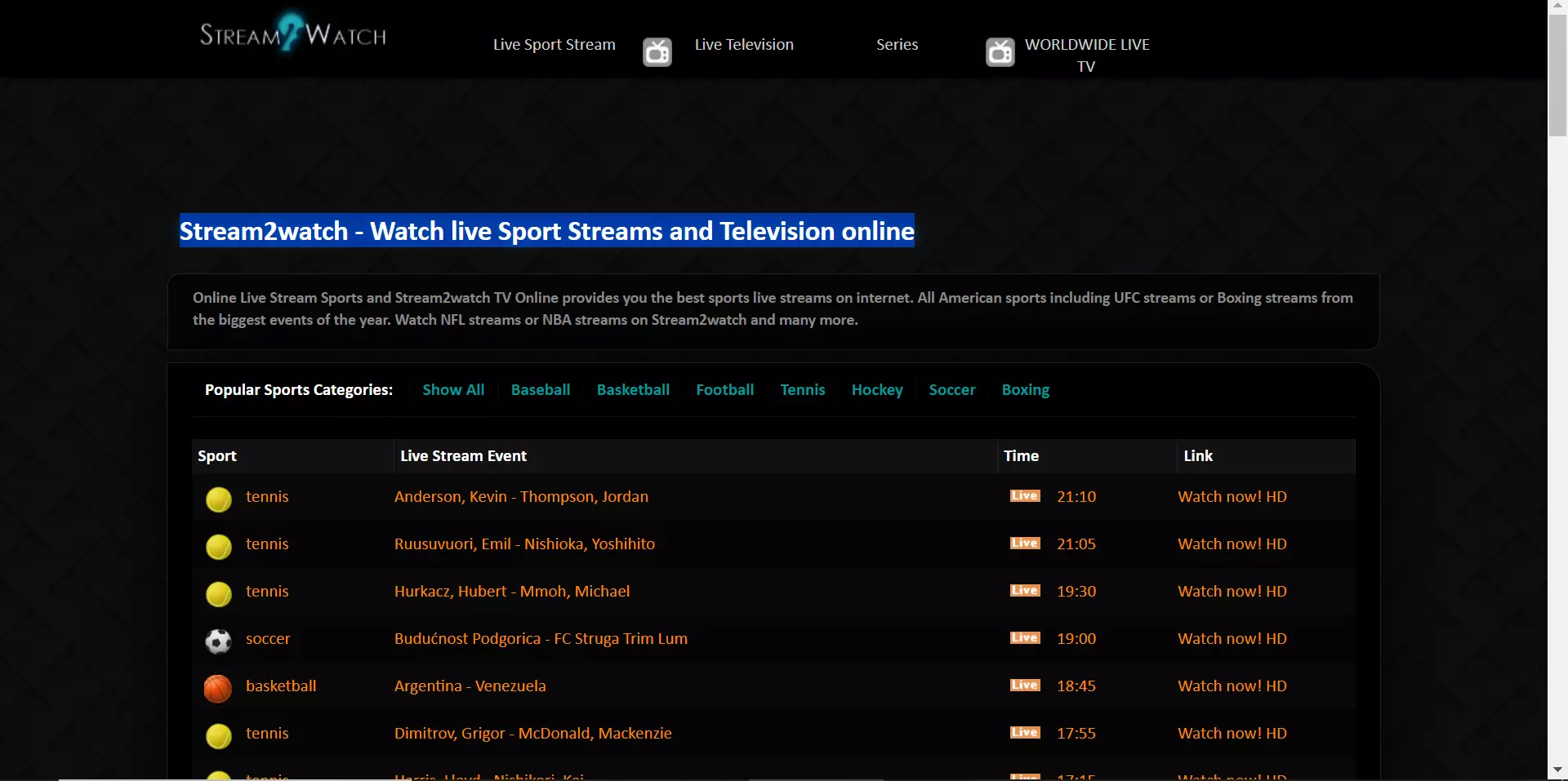 Stream2watch - Watch live Sport Streams and Television online